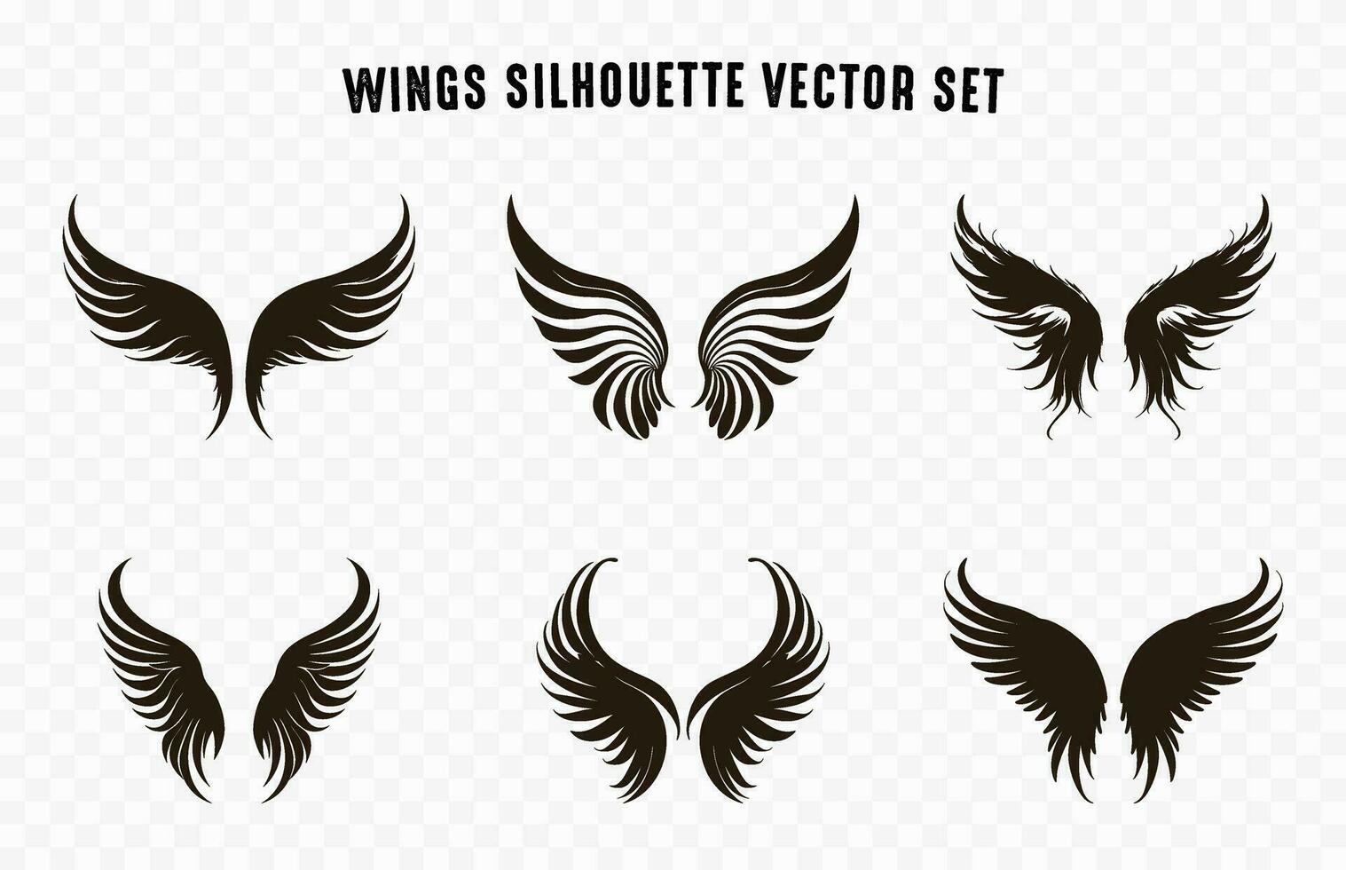 einstellen von anders Flügel Silhouetten Vektor Sammlung, Engel Flügel mit lange Feder Vektor