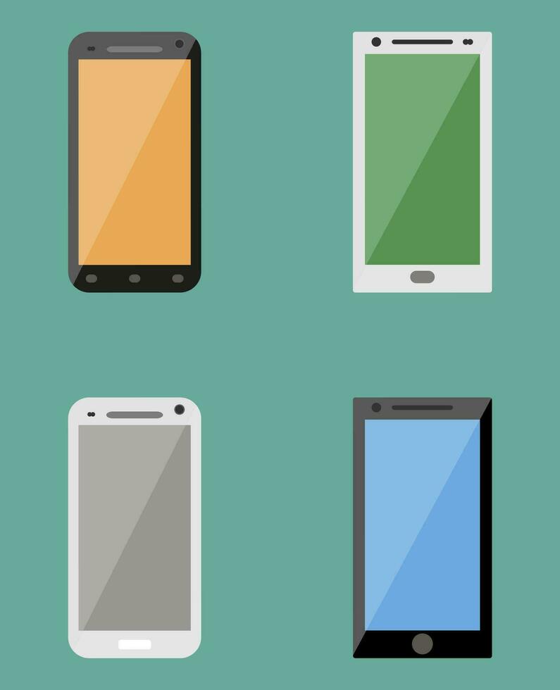 Sammlung von modern Handy, Mobiltelefon Telefone im eben Design. Vektor Illustration