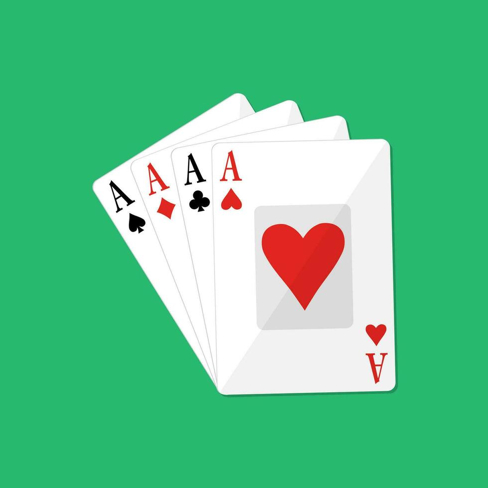 fyra ess av poker. hasardspel underhållning. kort spel. vektor illustration i platt stil på grön bakgrund