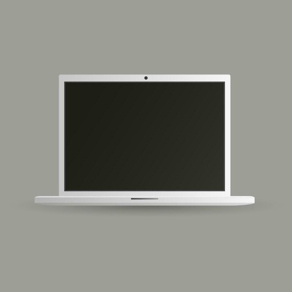 realistisch Silber Laptop Computer isoliert auf grau Hintergrund. Vektor Illustration