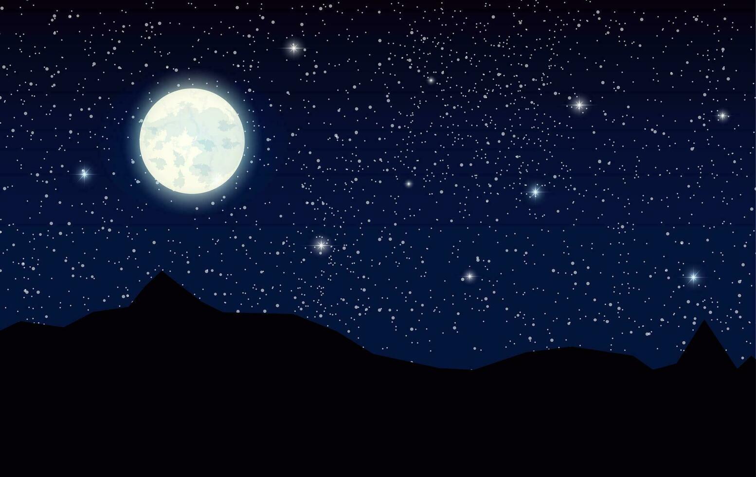 Raum Landschaft mit Silhouette Berge und voll Mond. Himmel mit Sterne. Vektor Illustration