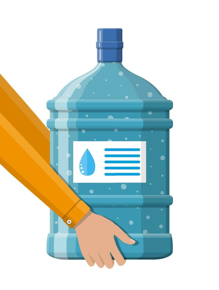 groß Flasche mit sauber Wasser zum Kühler im Hand. Plastik Container zum rein Trinken Wasser. Versand und Lieferung. Vektor Illustration im eben Stil