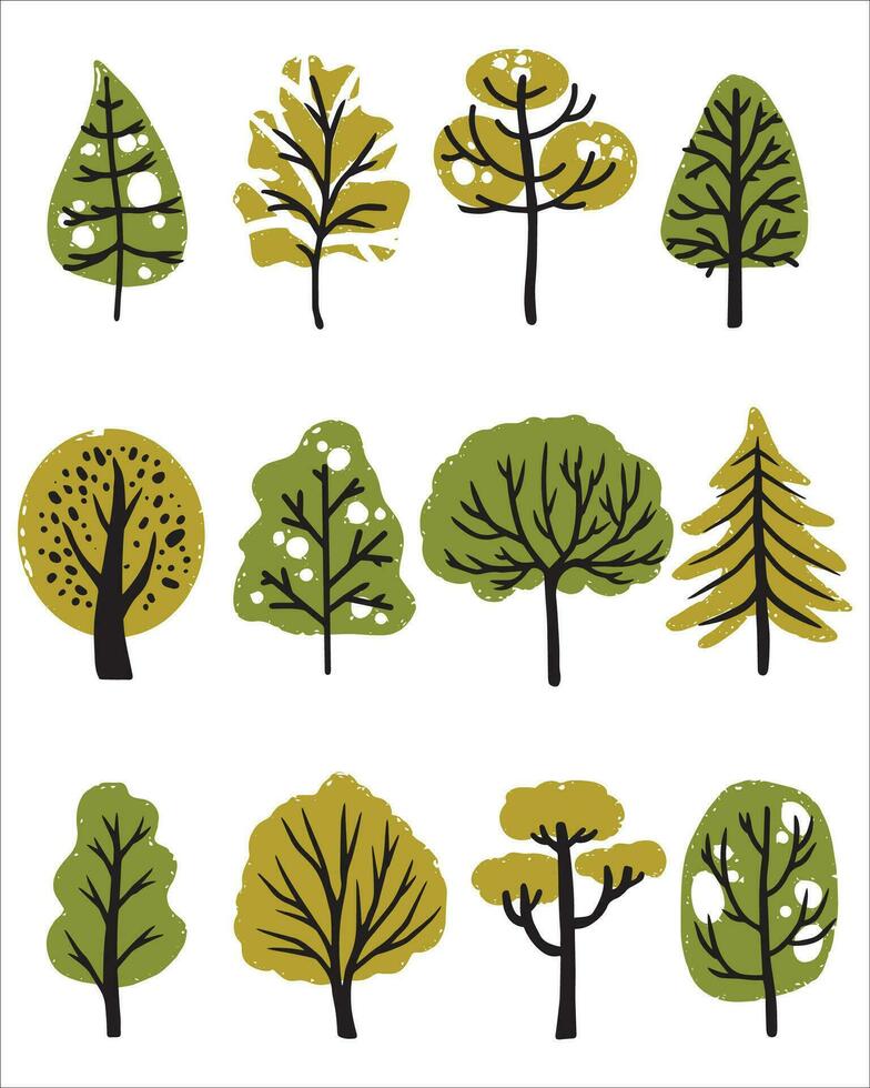 isoliert Karikatur Baum oder Grün Blatt Symbol. Baum Sammlung. Vektor Lager Illustration. eps 10