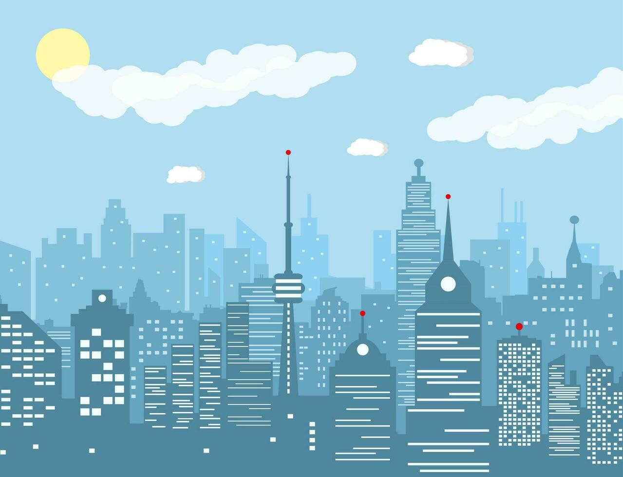 Stadt Horizont Silhouette beim Tag. Wolkenkratzer, Türme, Büro und wohnhaft Gebäude. Vektor Illustration