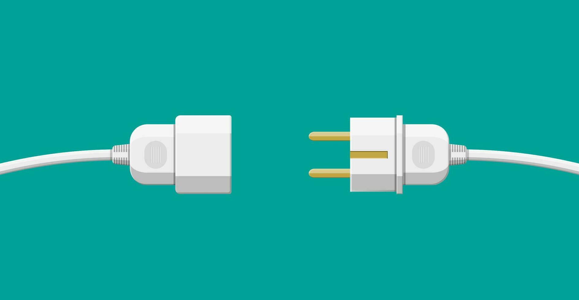 Draht Stecker und Steckdose. Konzept von Verbindung, Trennung, Elektrizität. Vektor Illustration im eben Stil