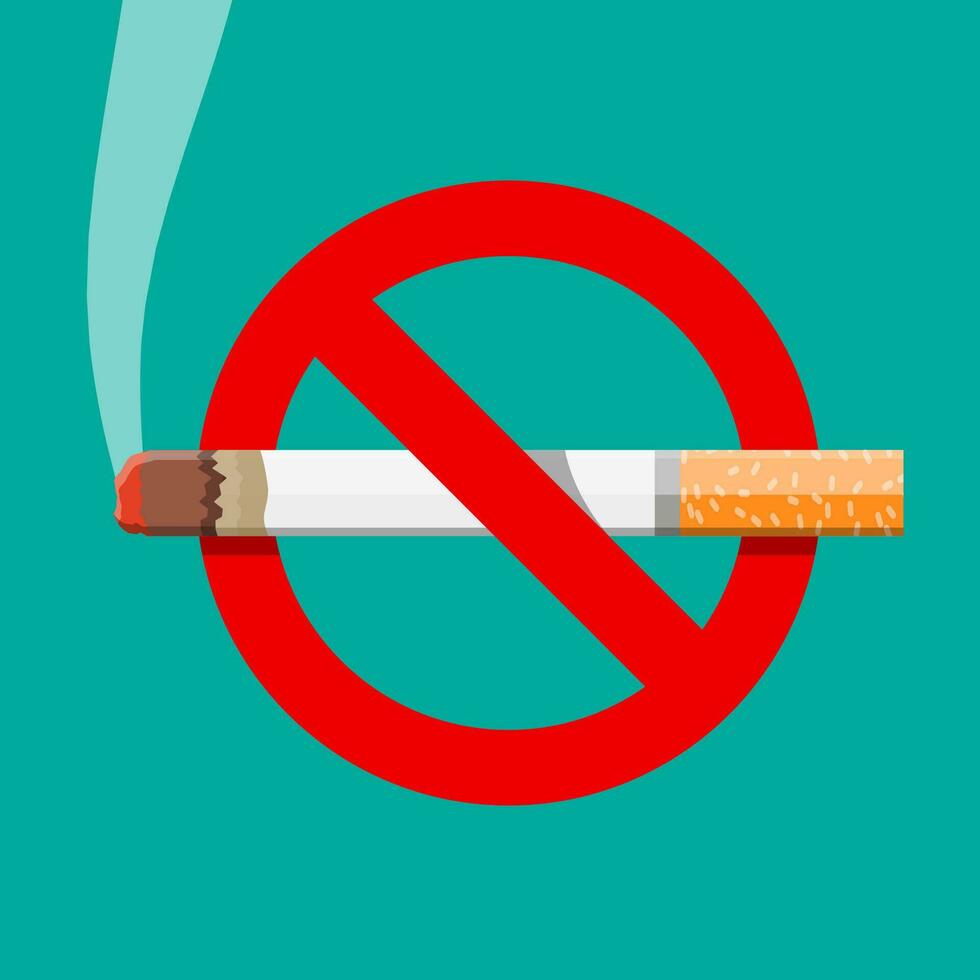 Tabak Zigarette Missbrauch Konzept. Nein Rauchen. Ablehnung, Vorschlag Rauch. Vektor Illustration im eben Stil.