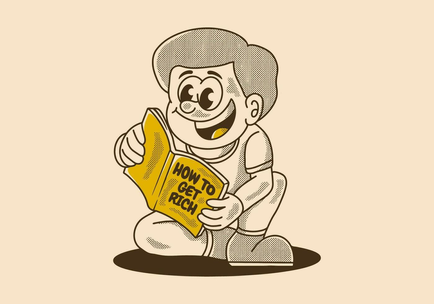 årgång illustration av en pojke läsning en bok vektor