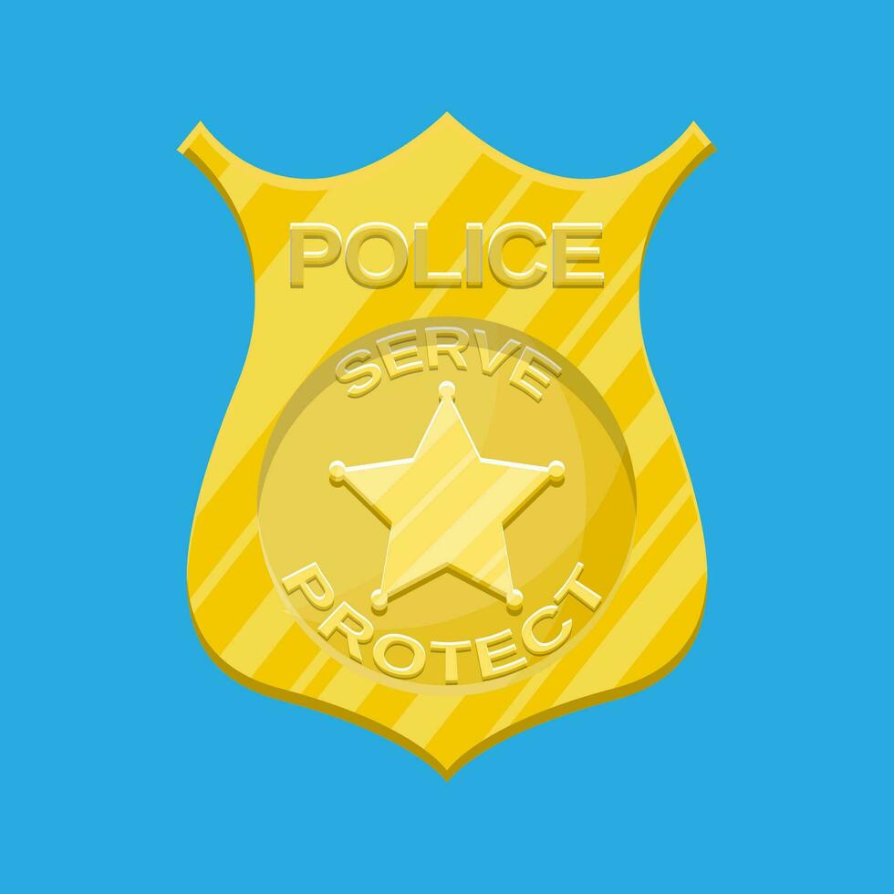 Polizei Offizier Abzeichen. Gold glänzend Emblem. Vektor Illustration im eben Stil