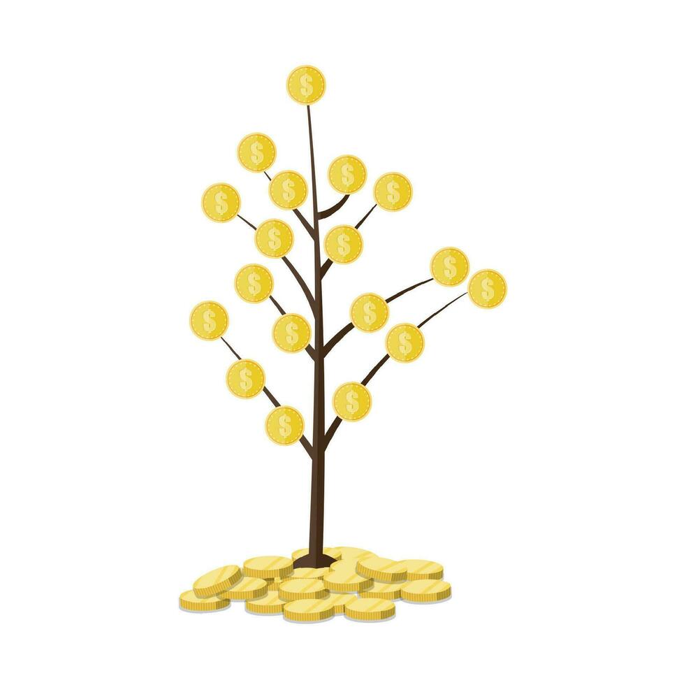 mynt träd. begrepp av besparingar. vektor illustration i platt stil