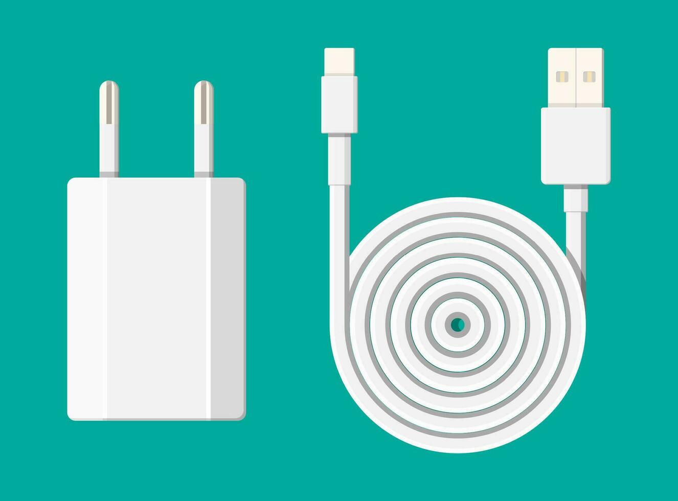 Ladegerät Adapter und Kabel. das Gerät zum Laden elektronisch Ausrüstung. Vektor Illustration im eben Stil