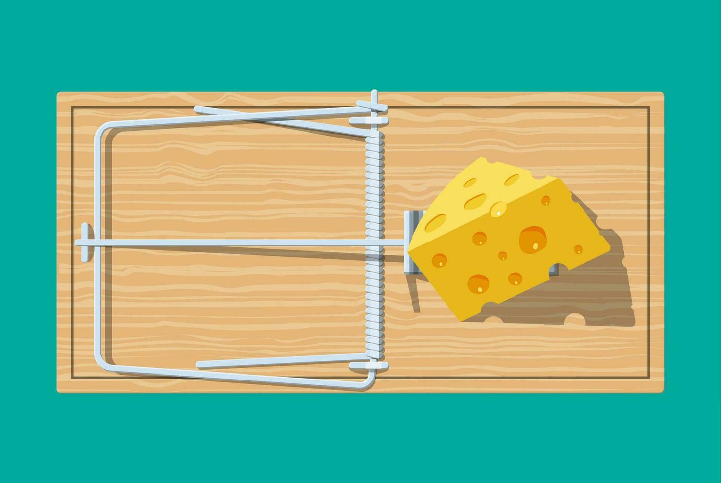 trä- mus fälla med ost, klassisk vår lastad bar fälla. topp se. vektor illustration i platt stil