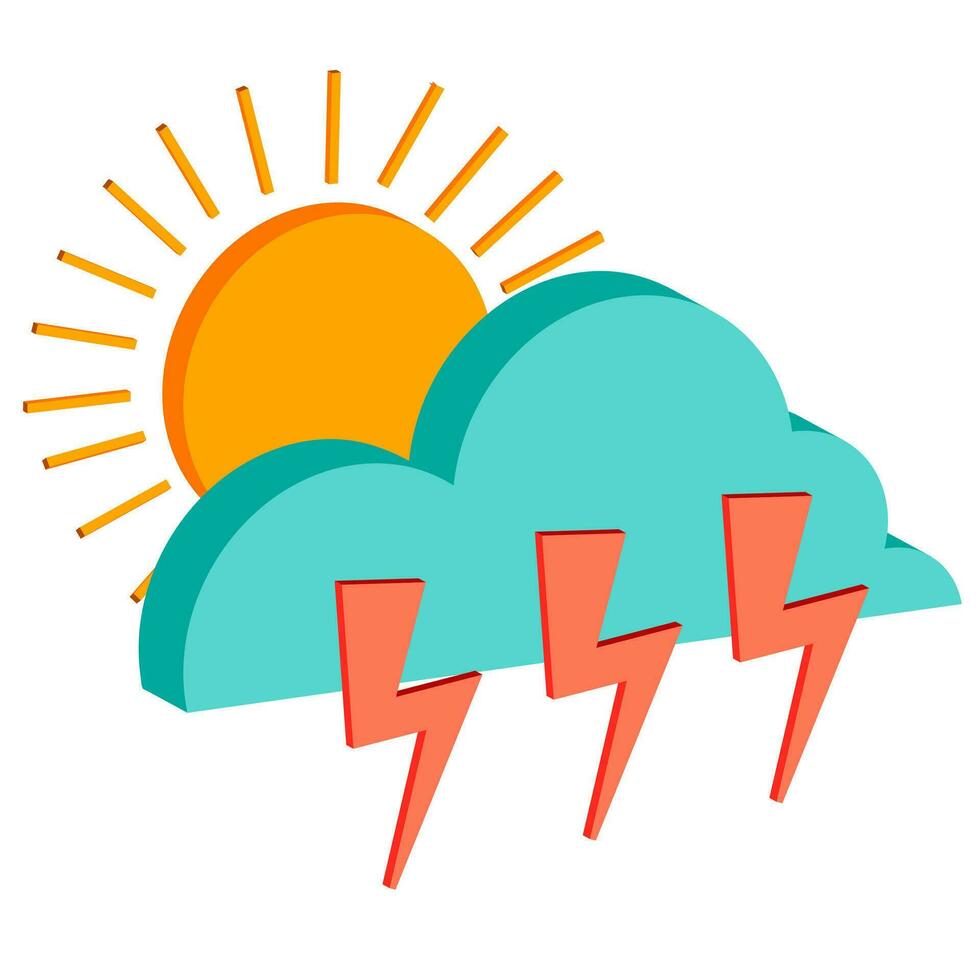 isometrisch Wetter Symbol Sonne Wolke Blitz vektor