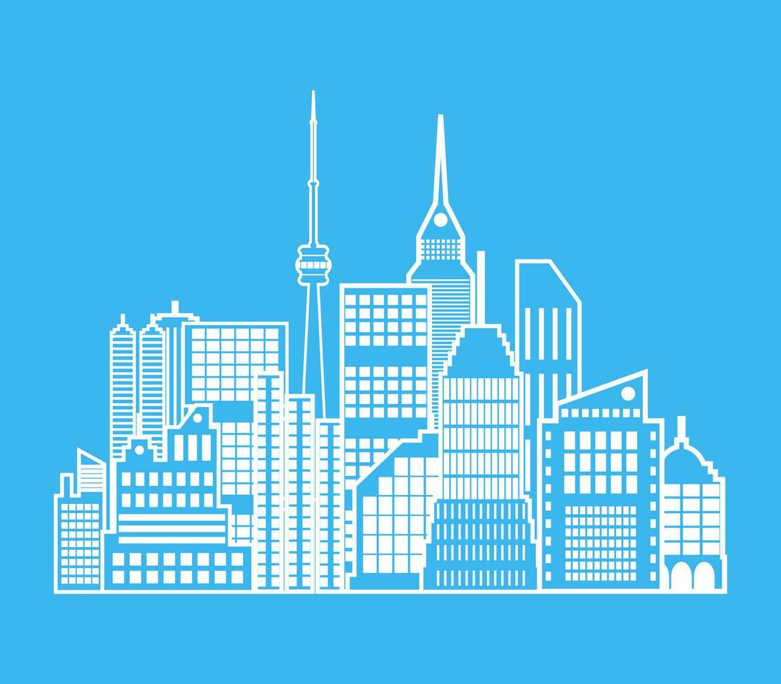 modern stad se. stadsbild med kontor och bosatt byggnader, tv torn. vektor illustration i platt stil