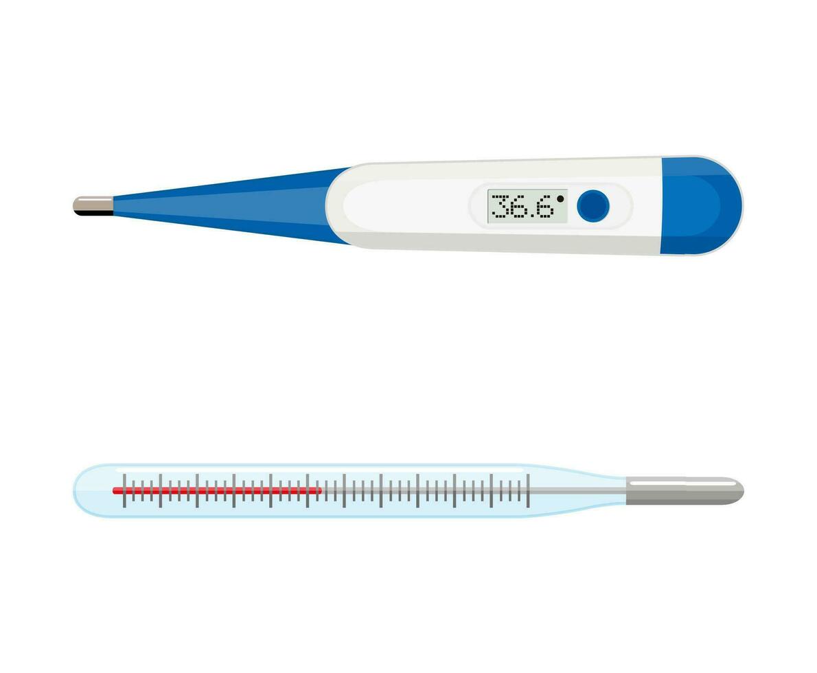 medicinsk termometer isolerat på vit, digital och kvicksilver termometer. vektor illustration i platt istyle