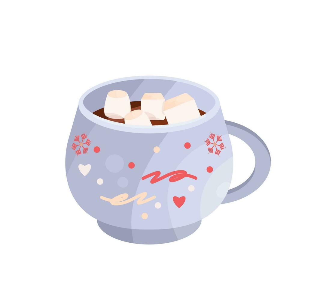 varm kaffe med marshmallows i de kopp. värma dryck, ljuv. vinter- dryck. platt vektor illustration.