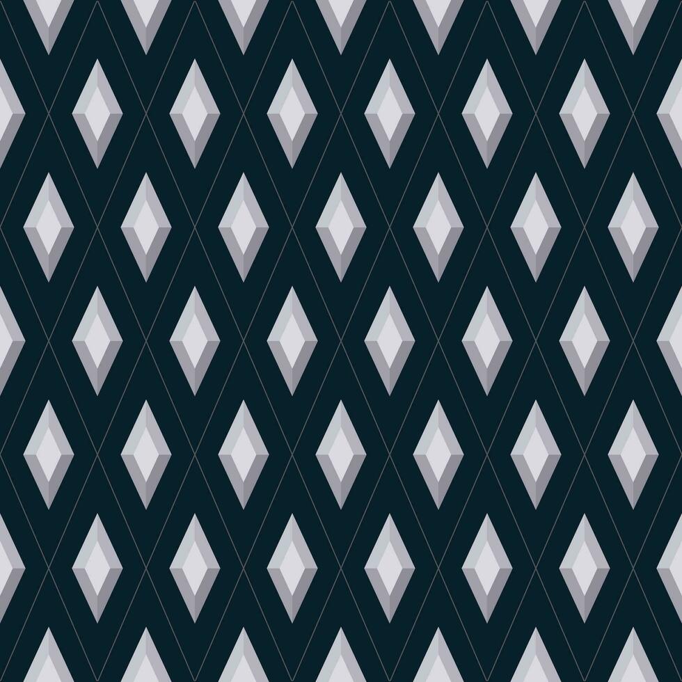 dunkel abstrakt Hintergrund, Silber Diamant 3d Formen. nahtlos Rhombus geometrisch Muster. Textur Design zum Fliesen, Abdeckungen, Poster, Flyer, Banner, Wände, Textilien, Kleidung. Vektor Illustration.