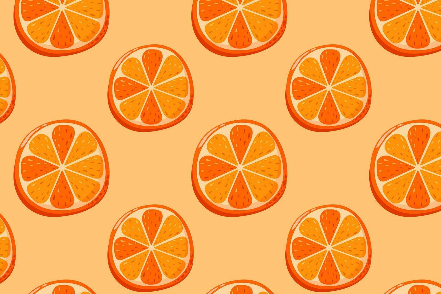 Orange Scheiben Hintergrund. Sommer- Vitamin Vektor Hintergrund zum Papier, Abdeckung, Stoff, Geschenk wickeln. Karikatur eben Stil