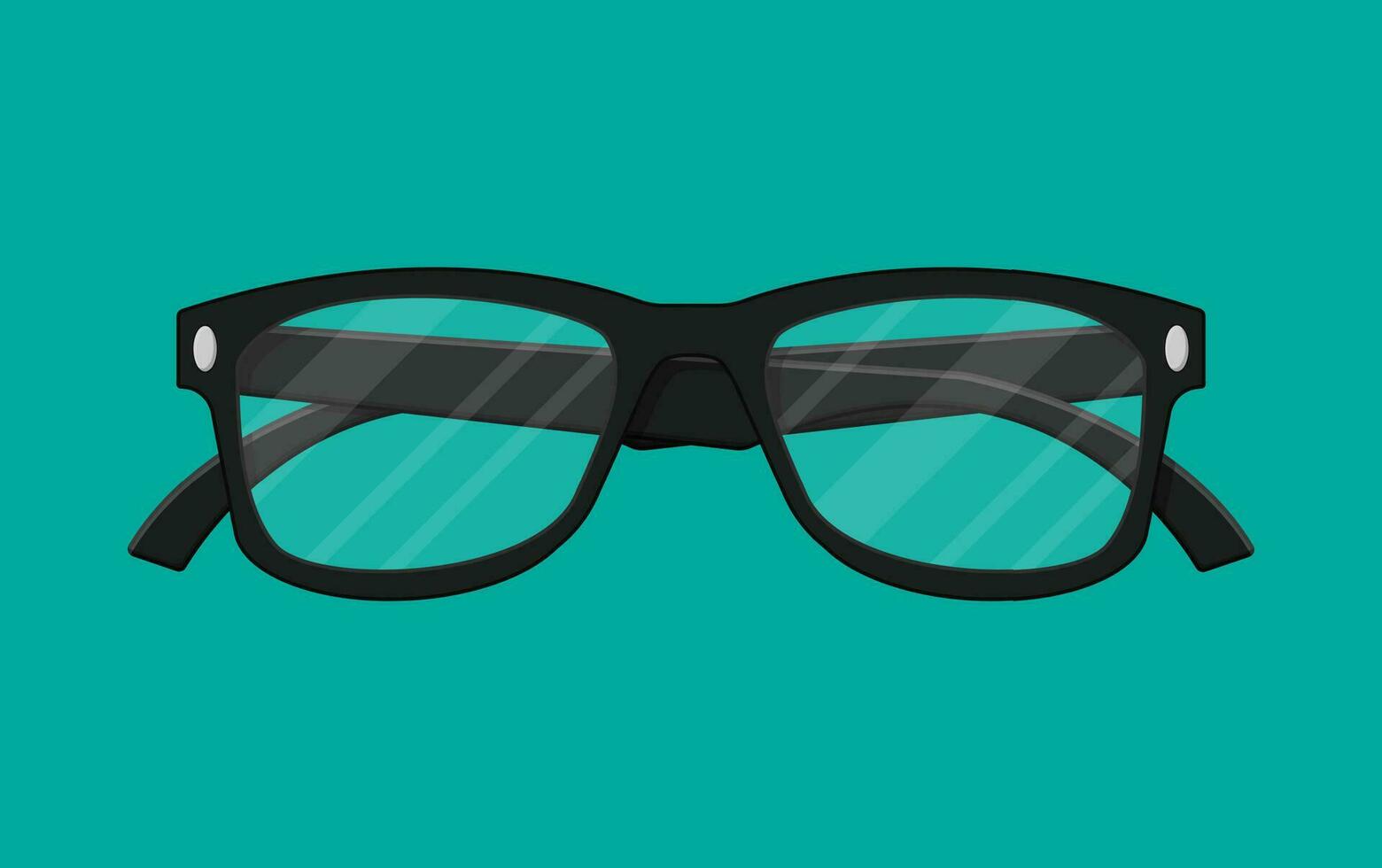 plast inramade glasögon isolerat på grön. retro stil glasögon. läsning öga glasögon i platt stil. tillbehör för öga skydd. vektor illustration