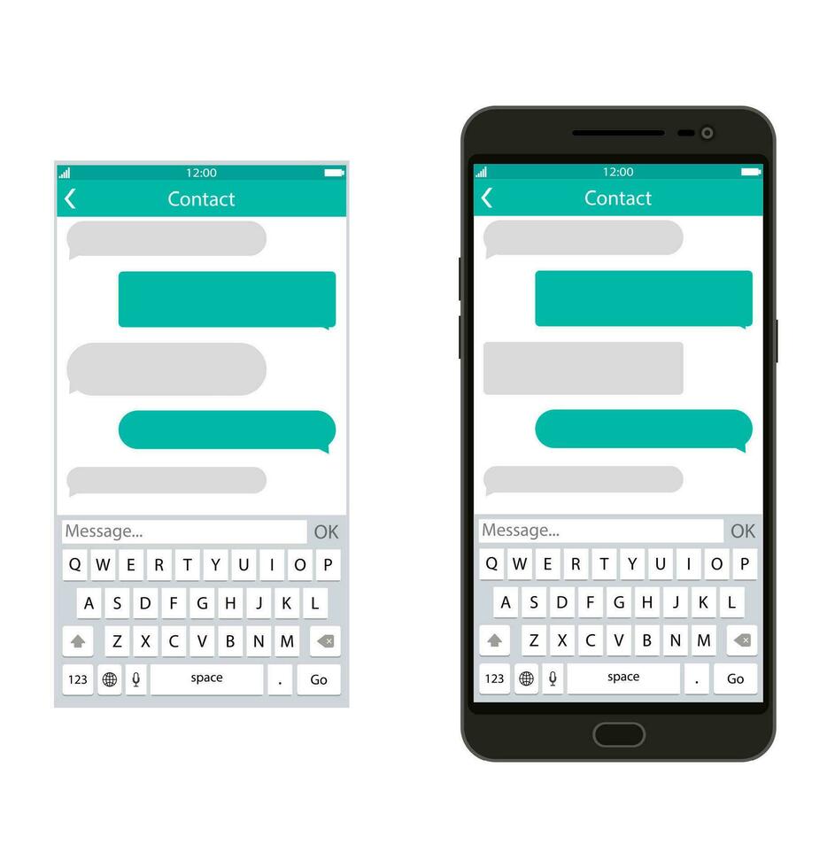Smartphone mit Nachrichtenübermittlung SMS Anwendung, Vektor Illustration im eben Stil