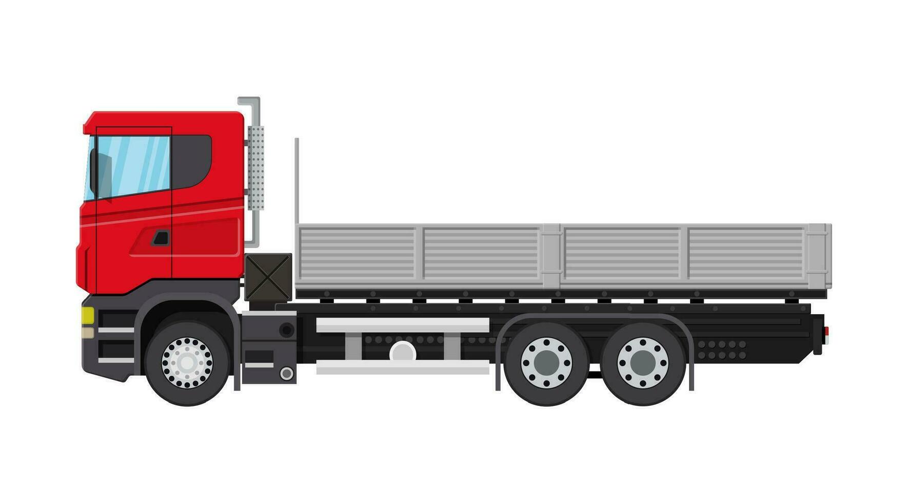 Ladung Lieferung LKW mit Plattform. Versand und Lieferung von Waren. Auto zum Transport. Anhänger Fahrzeug. Vektor Illustration im eben Stil