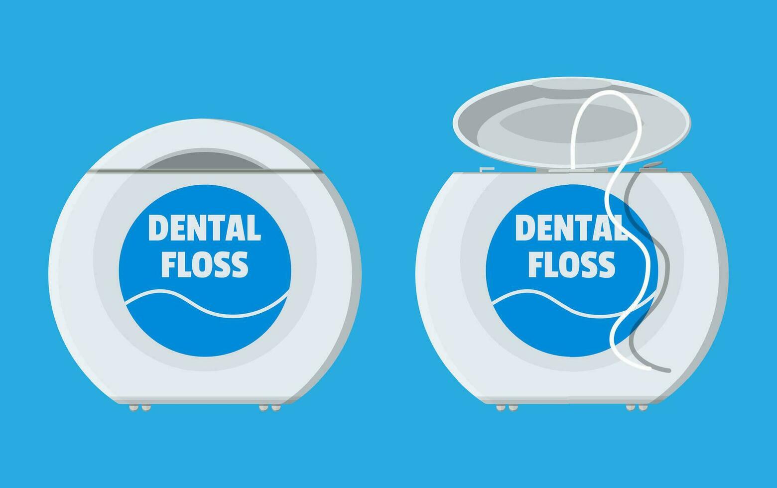 Dental Zahnseide im Kasten. Plastik Container mit Faden zum Zahn. Mundpflege Ausrüstung. Vektor Illustration im eben Stil