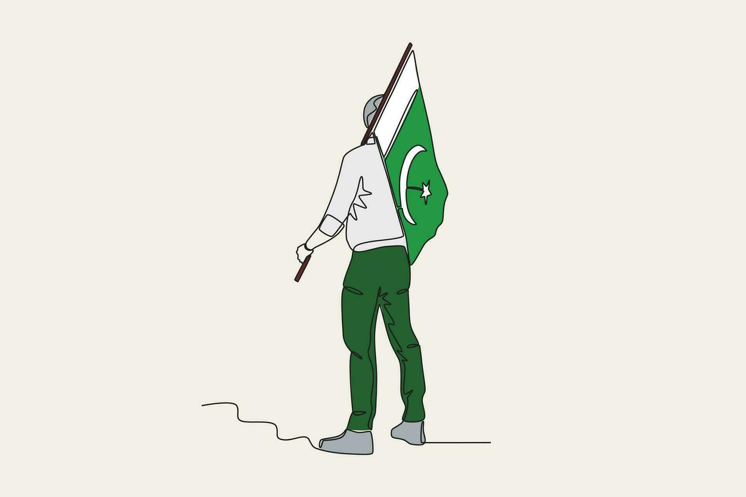 Färg illustration av en man bärande en pakistansk flagga tillbaka se vektor