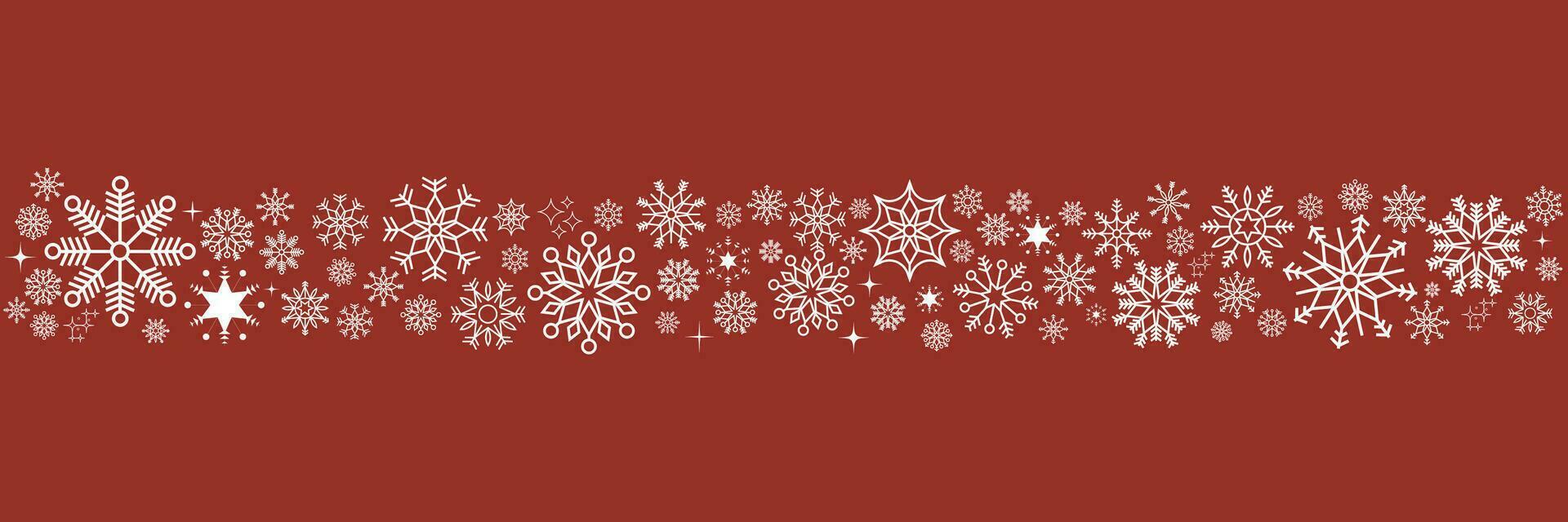 vinter- och jul bakgrund med snöflingor. vit och röd sömlös snöflinga gräns. jul bakgrund för hälsning kort. ny år och jul hälsning kort. vektor illustration.