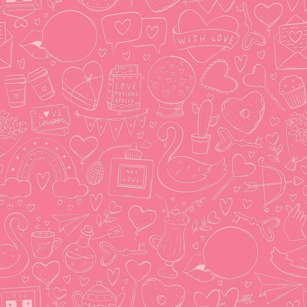 Valentinstag Tag nahtlos Muster mit einfarbig Kritzeleien auf Rosa Hintergrund zum Hintergrund, Textil- Drucke, Scrapbooking, stationär, Verpackung Papier, usw. eps 10 vektor