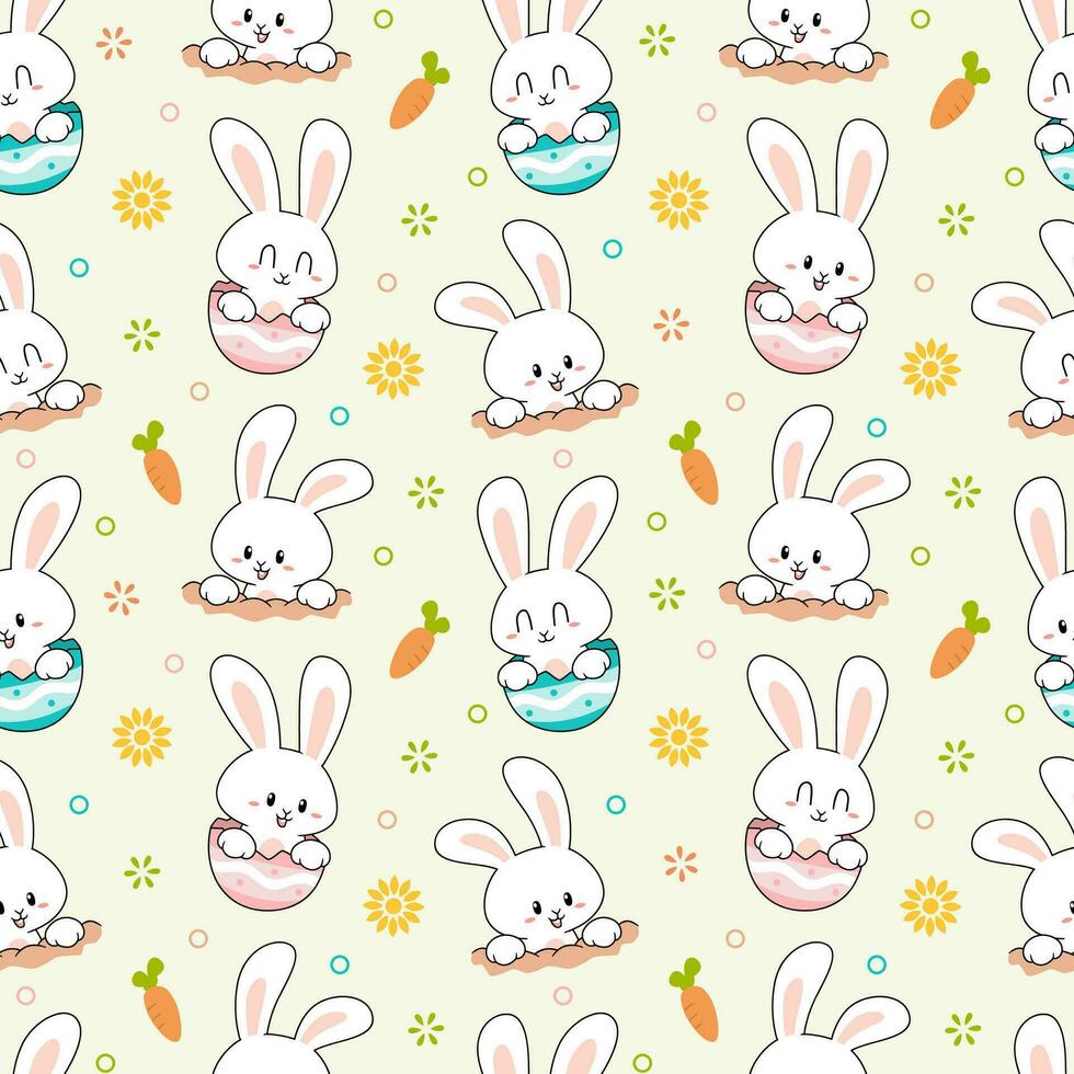 süß Hase Ostern auf Ostern Ei mit Frühling Thema nahtlos Muster Designs vektor