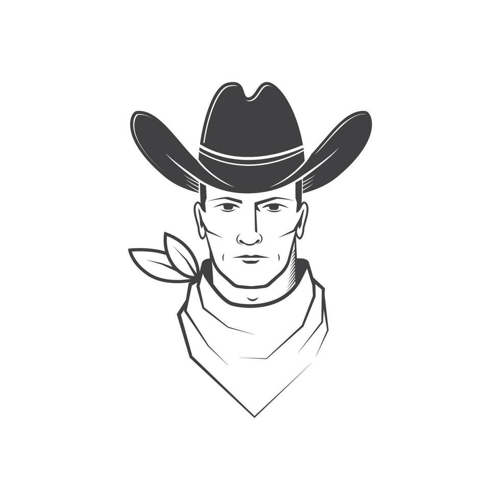 Cowboy Gesicht isoliert auf das Weiß Hintergrund. Element zum Shirt, Logo, drucken, Briefmarke, Tee. Vektor. wild Westen. vektor