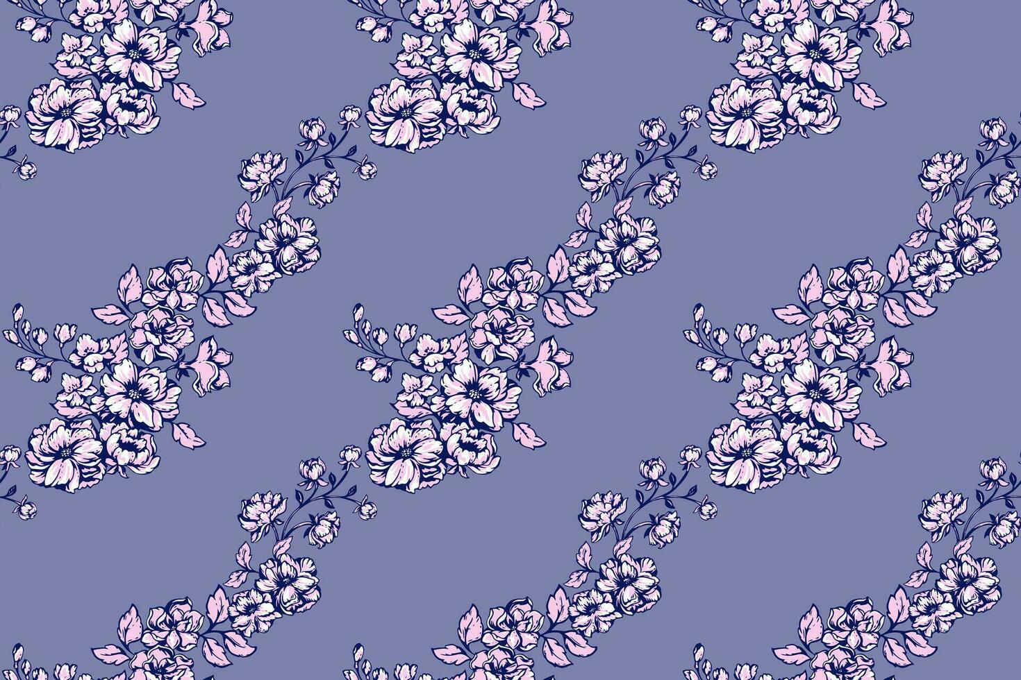 konstnärlig stiliserade sammanflätade grenar blommor med sömlös mönster. blomning rosa stam blommig på en blå tillbaka skriva ut. vektor hand ritade. mall för design, textil, mode, tyg, tapet