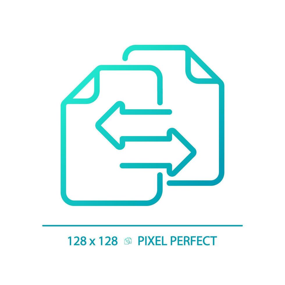 2d pixel perfekt blå lutning dokument med pil symboler ikon, isolerat vektor, tunn linje illustration representerar jämförelser. vektor