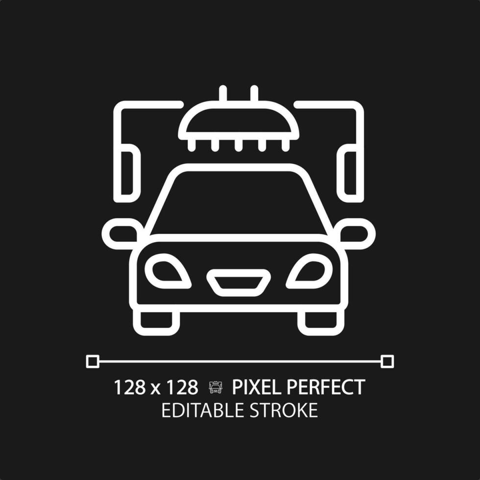 2d pixel perfekt redigerbar vit bil tvätta ikon, isolerat vektor, tunn linje enkel illustration representerar bil service och reparera. vektor
