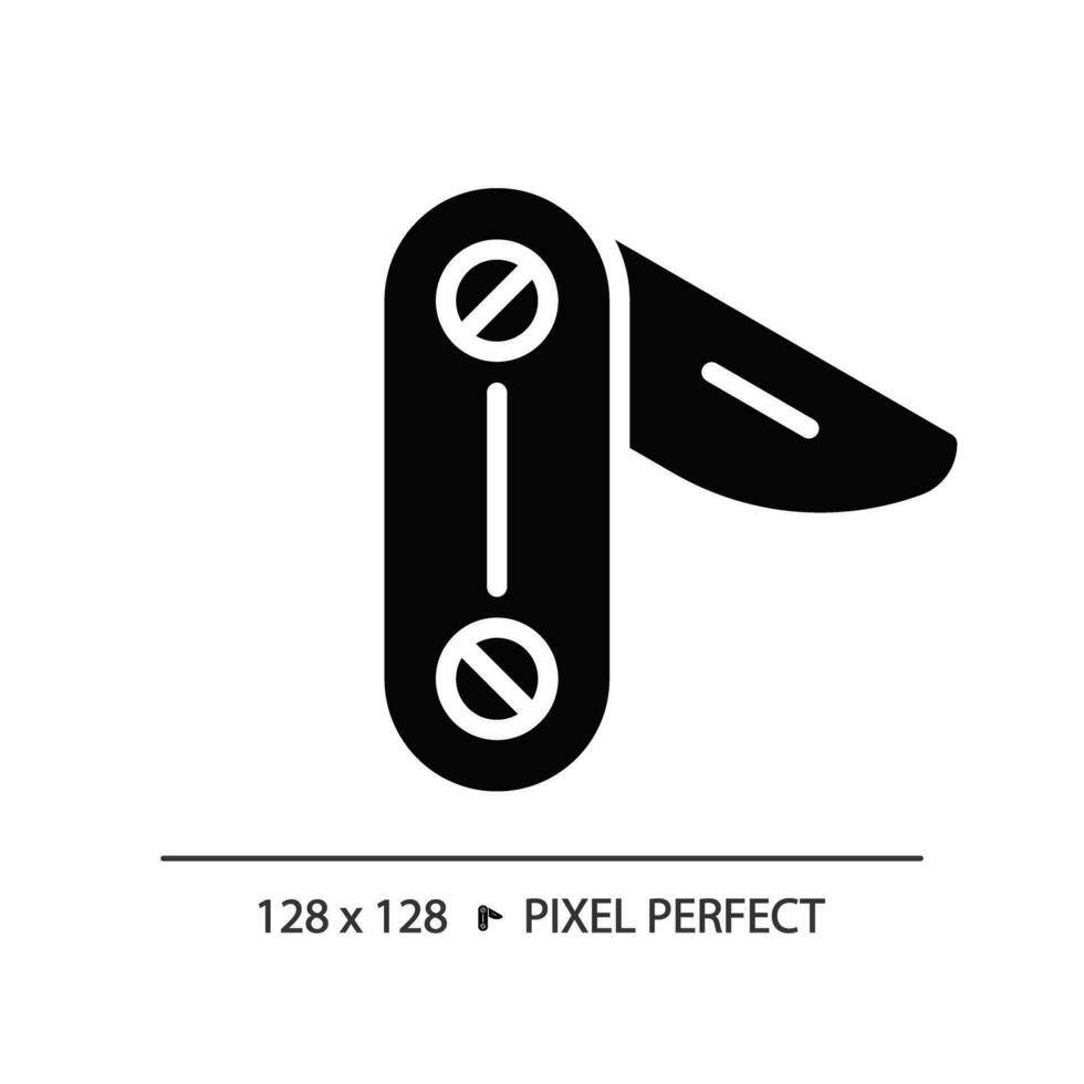 2d pixel perfekt glyf stil pennkniv ikon, isolerat vektor, vandring redskap silhuett illustration. vektor
