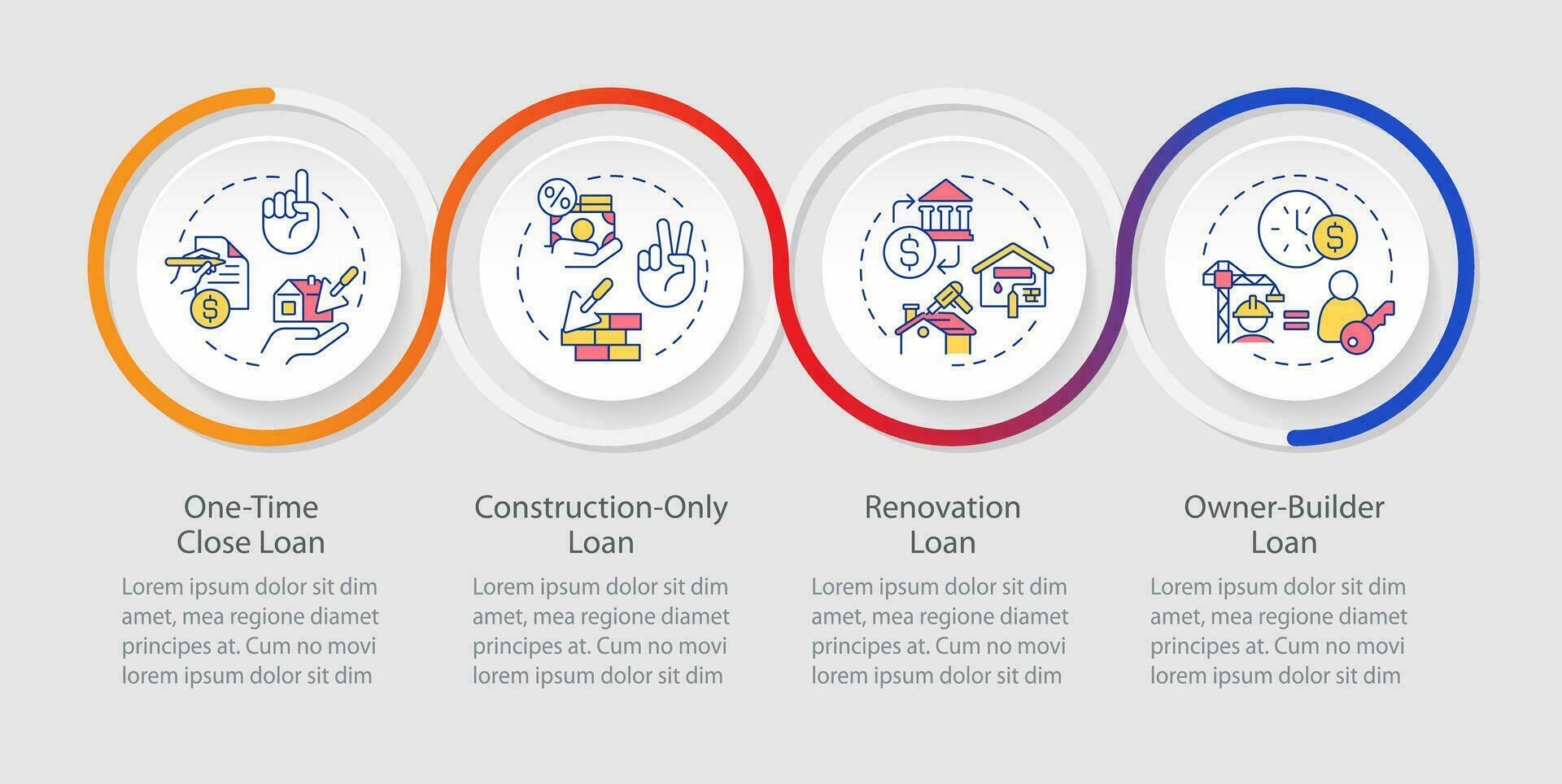 2d Konstruktion Kosten Vektor Infografiken Vorlage mit bunt Symbole, Daten Visualisierung mit 4 Schritte, Prozess Zeitleiste Diagramm.