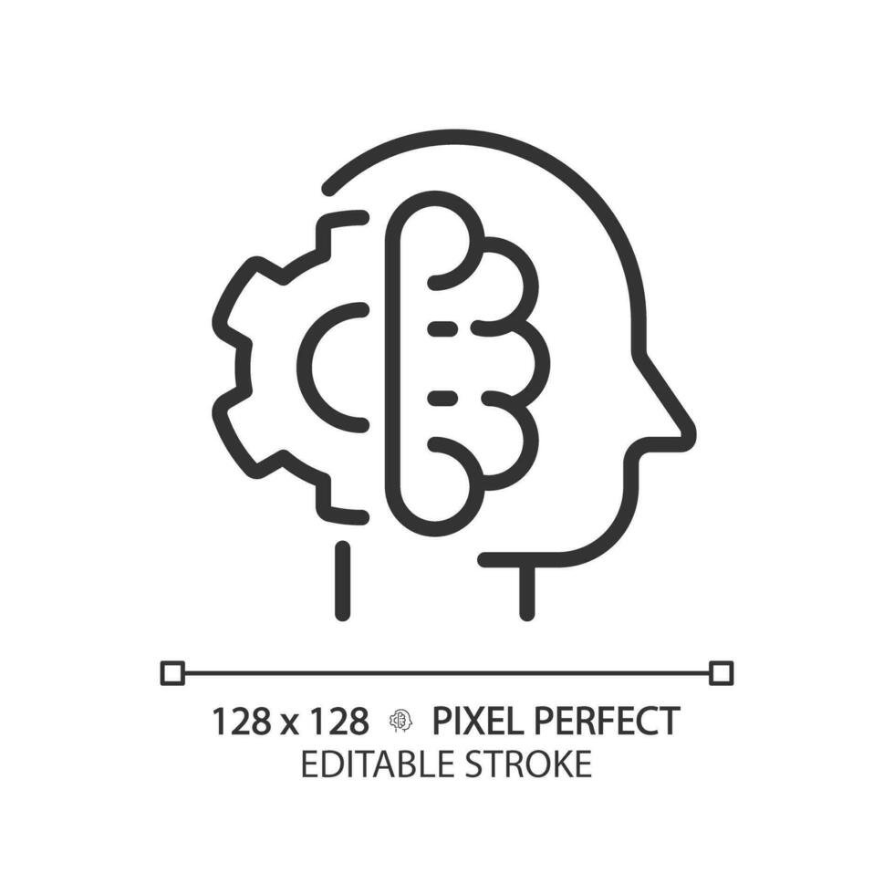 2d Pixel perfekt editierbar schwarz hoch iq Symbol, isoliert Vektor, dünn Linie Illustration Darstellen Sanft Fähigkeiten. vektor