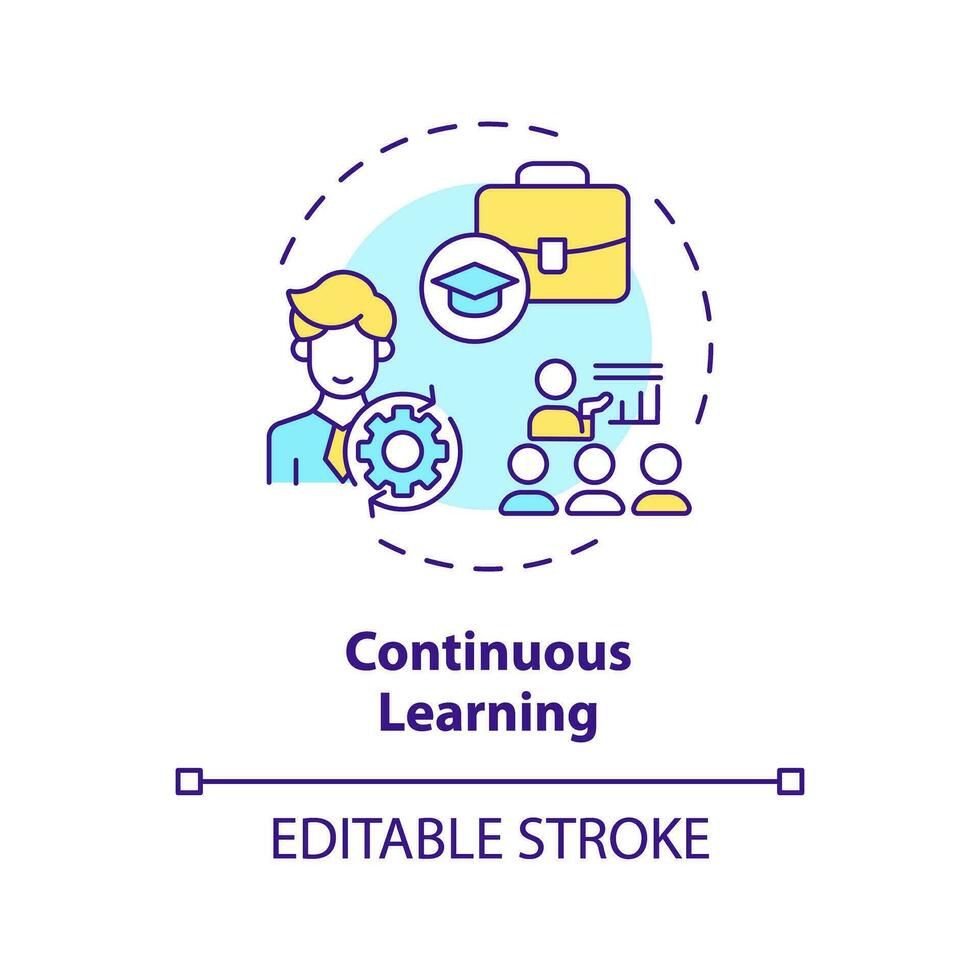 2d redigerbar Flerfärgad ikon kontinuerlig inlärning begrepp, isolerat vektor, uppmärksam företagande tunn linje illustration. vektor