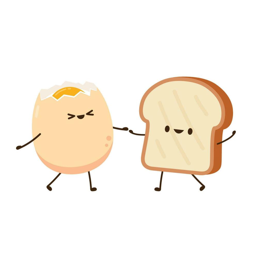 Brot und Ei Charakter Design. Frühstück Charakter. vektor
