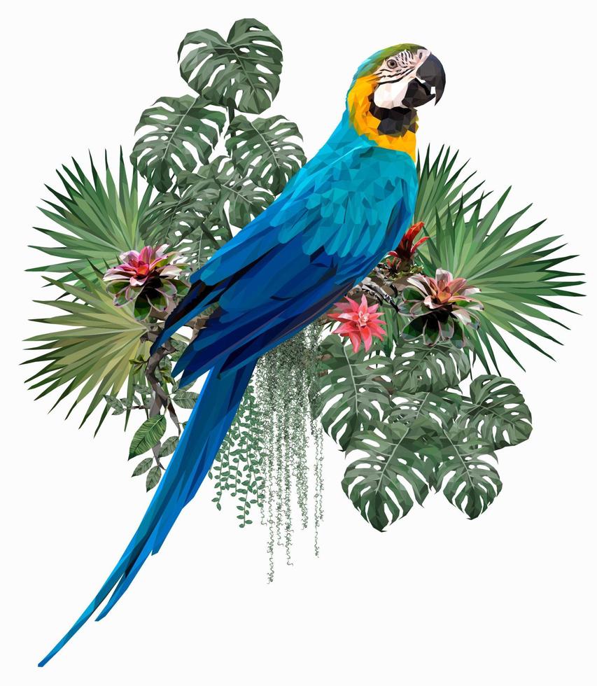 blau-goldener Ara-Vogel mit Amazonas-Laub vektor