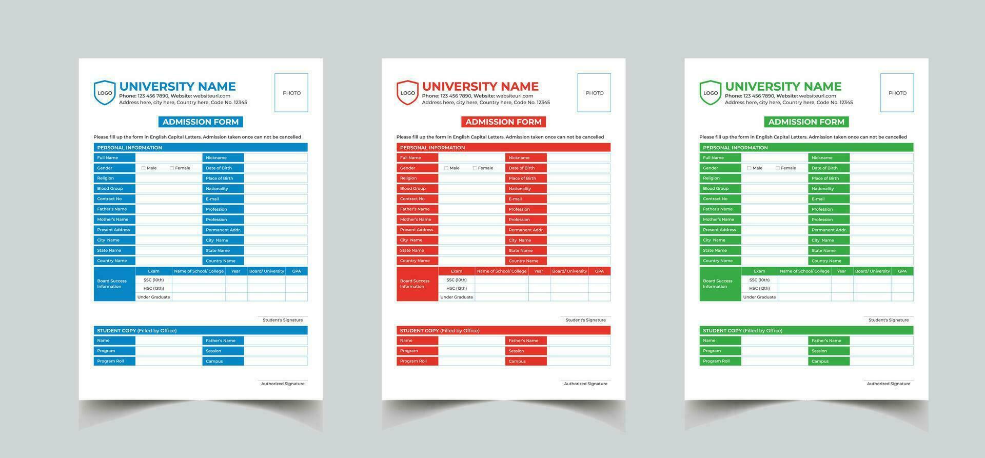 registrering form mall och redigerbar utbildning antagning form design vektor