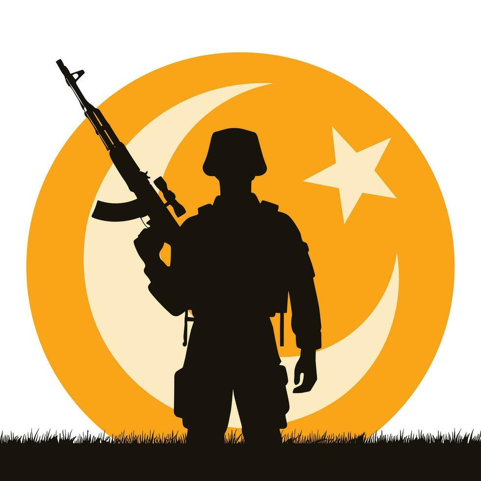 Silhouette von ein pakistanisch Soldat, Verteidigung Tag, Unabhängigkeit Tag, Pakistan Tag Konzept vektor