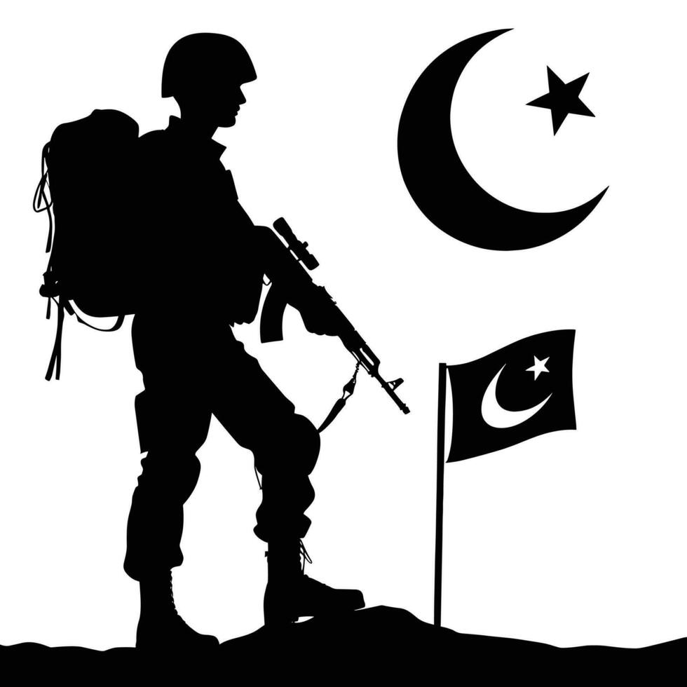 Silhouette von ein pakistanisch Soldat, Verteidigung Tag, Unabhängigkeit Tag, Pakistan Tag Konzept vektor