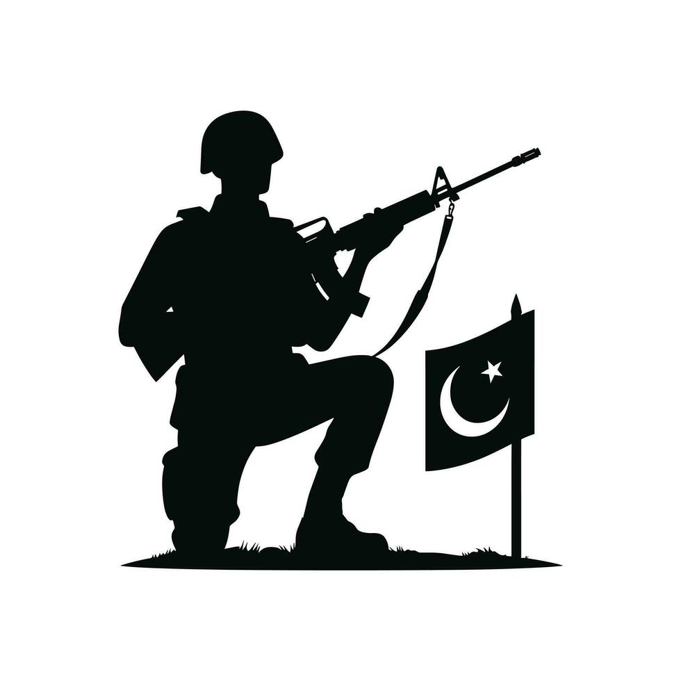 Silhouette von ein pakistanisch Soldat, Verteidigung Tag, Unabhängigkeit Tag, Pakistan Tag Konzept vektor