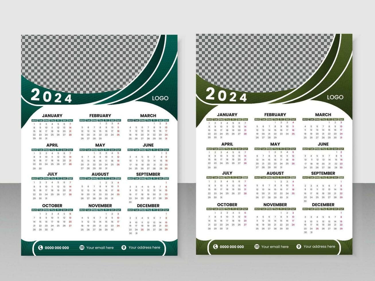 bunt, minimalistisch, einfach und abstrakt Formen 2024 Kalender Design. vektor