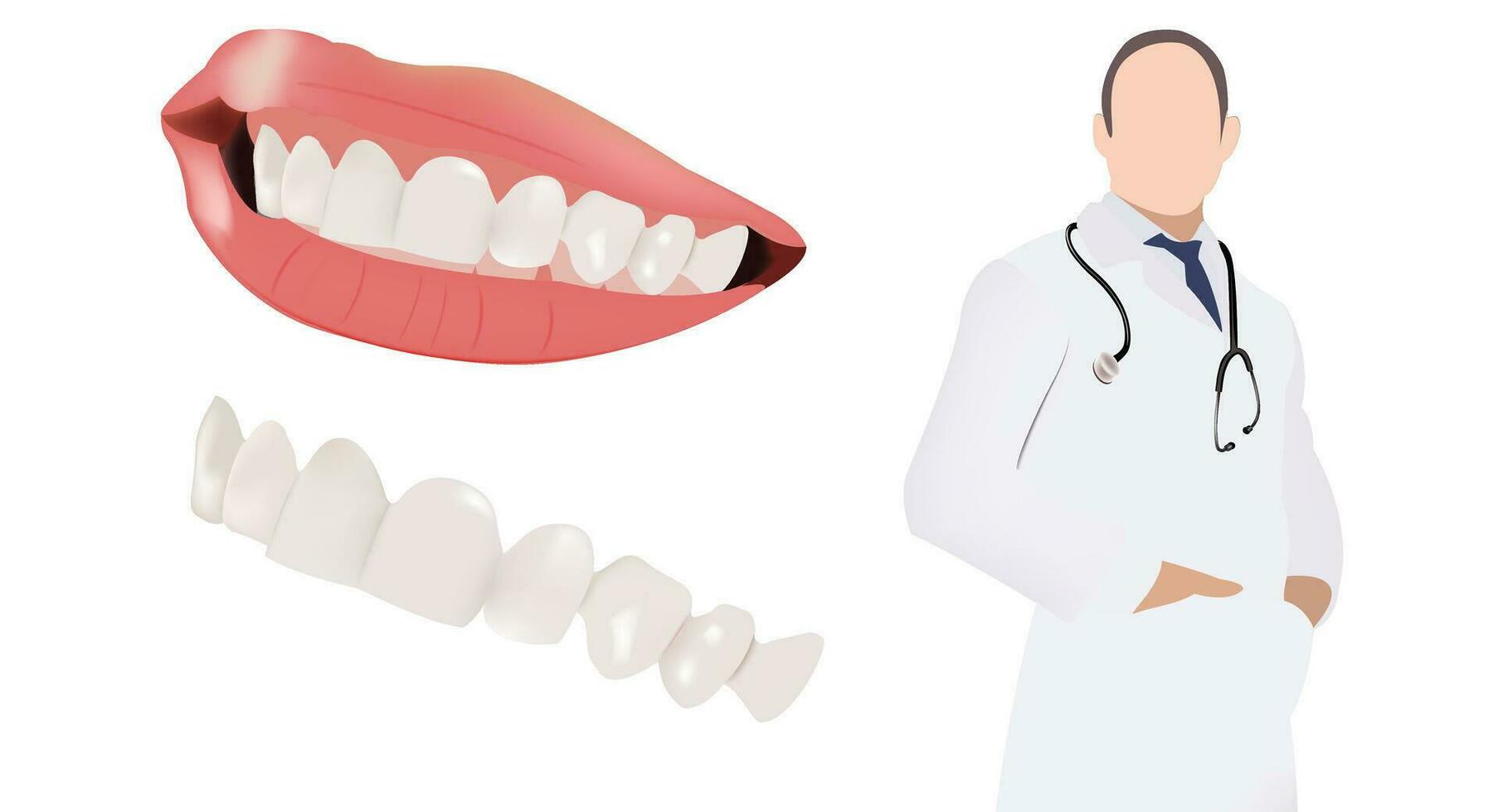 kvinna mun med vit tänder och tandläkare Utrustning- vektor