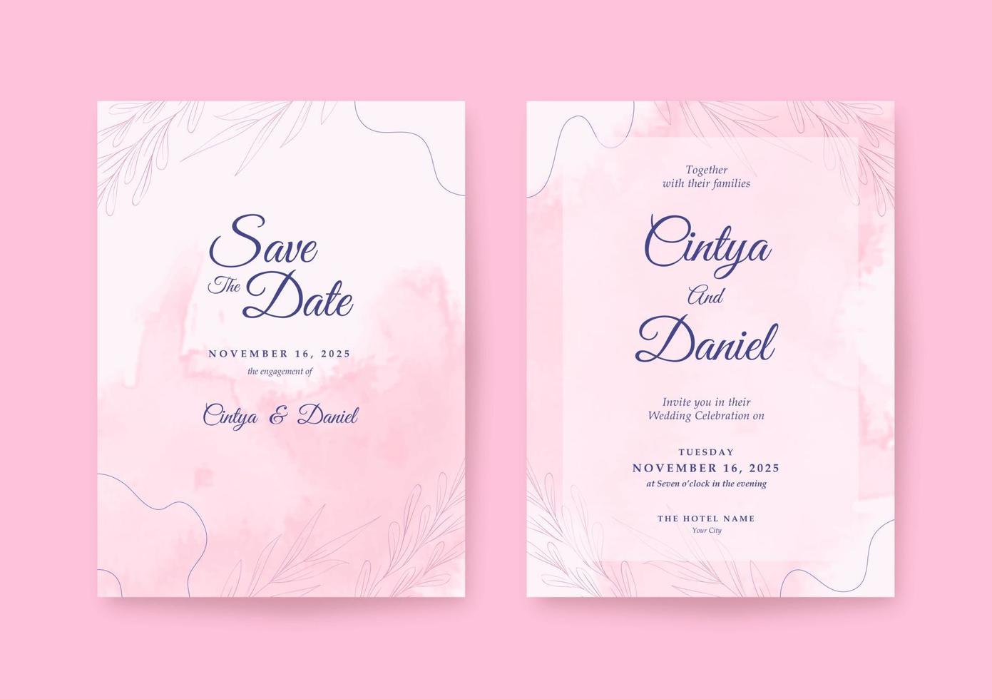 rosa süße und schöne Hochzeitseinladungsvorlage vektor