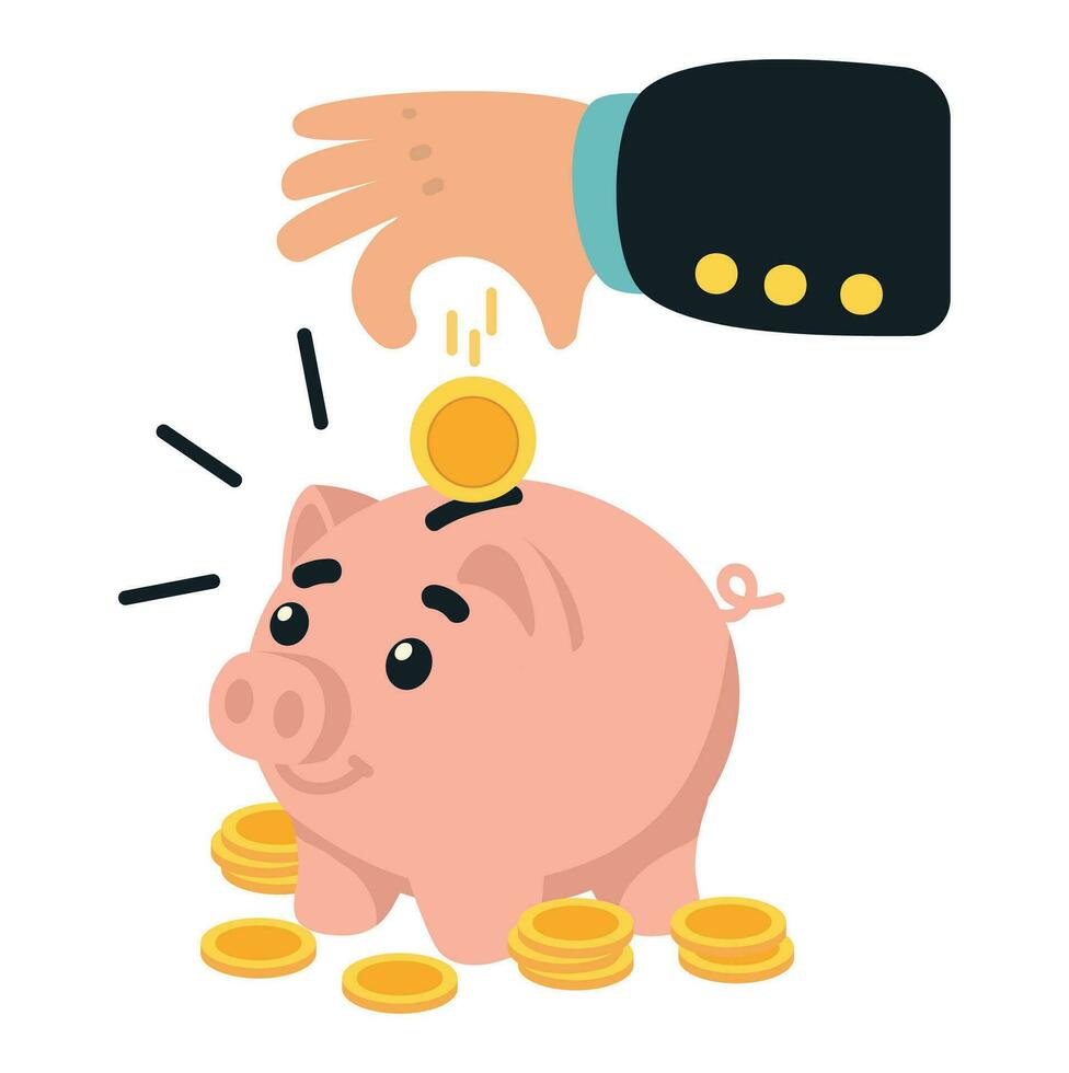Hand halt Münze mit Schweinchen Bank Geld Konzept von Wachstum vektor