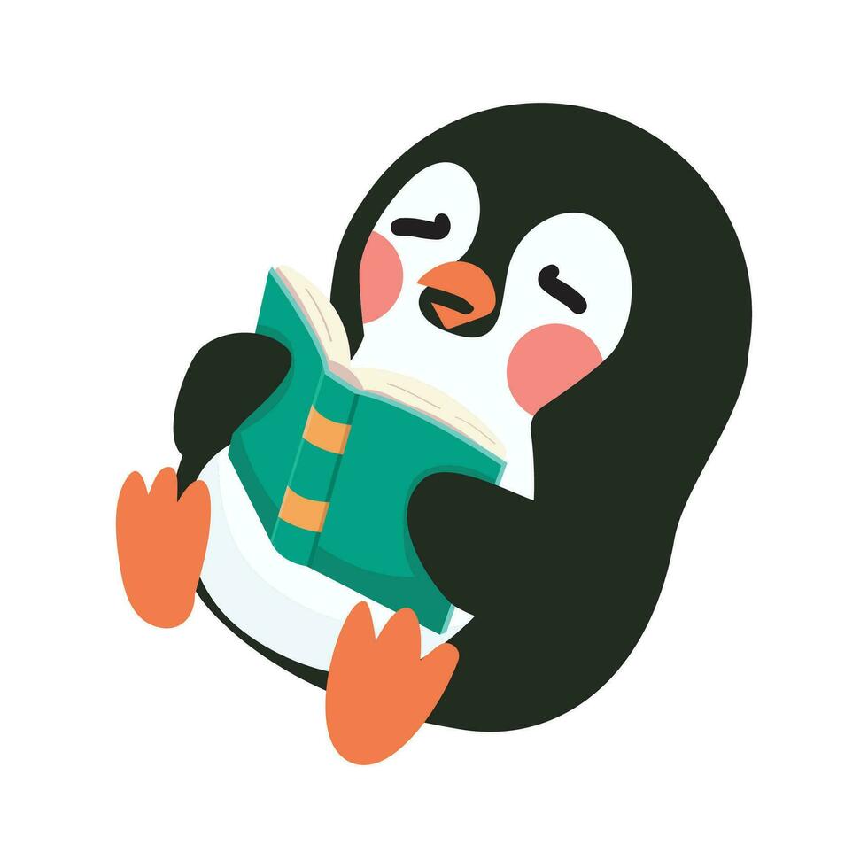 tecknad serie pingvin läsning bok djur- vektor