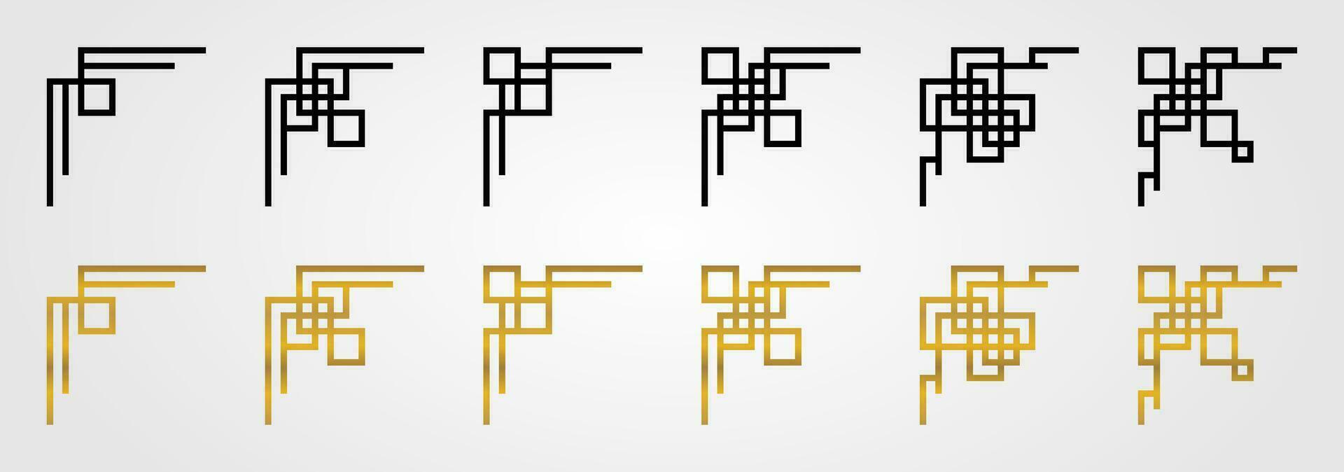 Sammlung von Chinesisch Neu Jahr Ornament Rand Ecken. elegant geometrisch Design. Dekoration zum asiatisch Thema rahmen. Vektor zum Poster, Broschüre, Sozial Medien, Banner.
