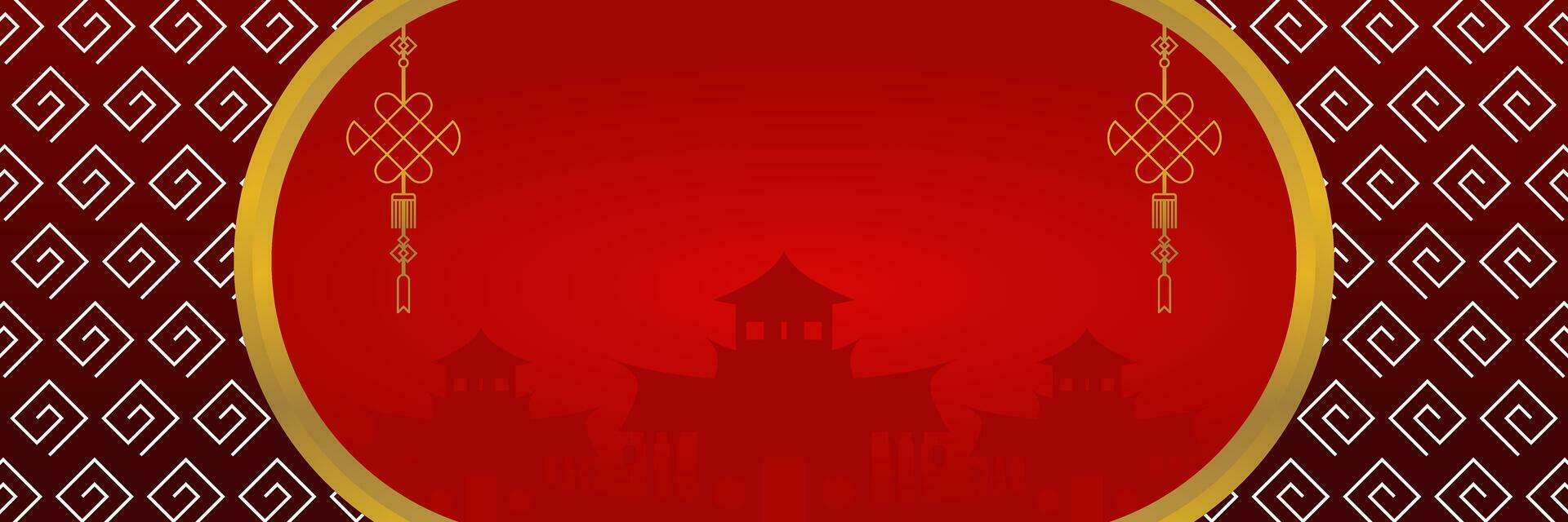 röd kinesisk ny år bakgrund med tempel silhuett dekoration. fri kopia Plats område design. vektor design för baner, affisch, hälsning kort, social media, webb.